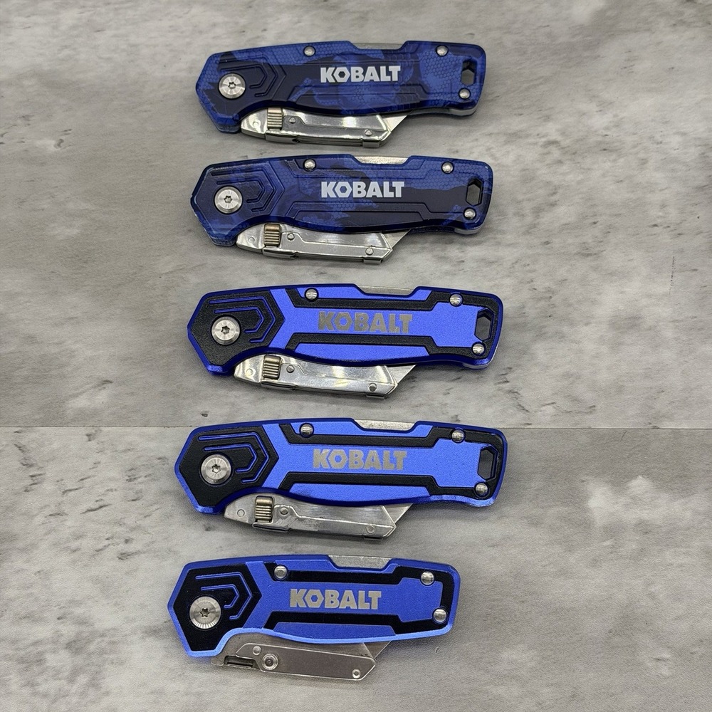Kobalt Folding Utility Knife Box Cutter Pocket Clip Lot of 5 Blue/black Camo